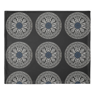 Heritage Luxe Black Medallion with Blue Accent Duvet Cover