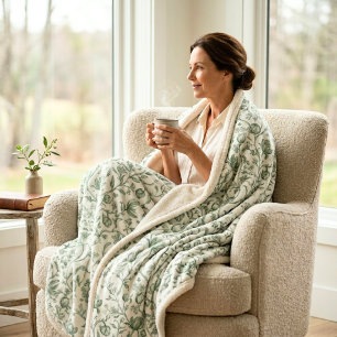 Heritage Luxury Sage French Toile Artisan Cottage Sherpa Blanket