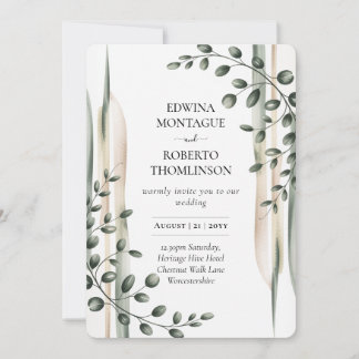 Heritage Modern Botanical Greenery Wedding Invitation