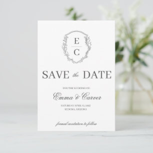 Heritage Monogram Crest Wedding Save the Date Gray