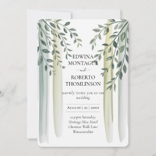 Heritage Olive Branch Watercolor Wedding Invitation