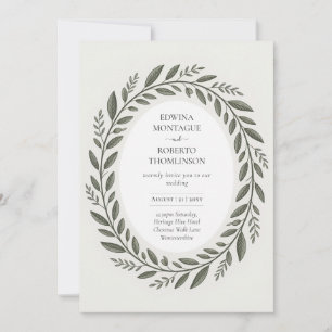 Heritage Olive Leaf Wreath Mediterranean Wedding Invitation