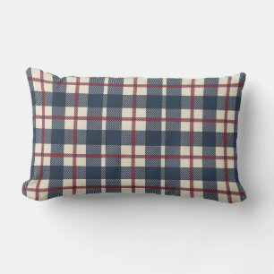 Heritage Plaid Striped Check Country Ink Navy Lumbar Pillow