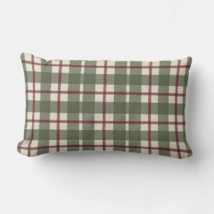 Heritage Plaid Striped Check Country Moss Green Lumbar Pillow