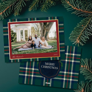 Heritage Preppy Plaid Christmas Photo  Foil Holiday Card