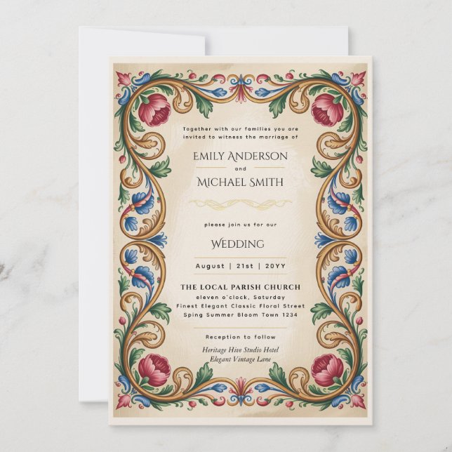 Heritage | Renaissance Vintage Floral Wedding Invitation (Front)