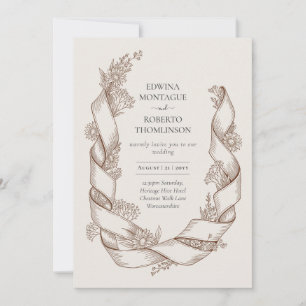 Heritage Rustic Sunflower Ribbon Botanical Wedding Invitation