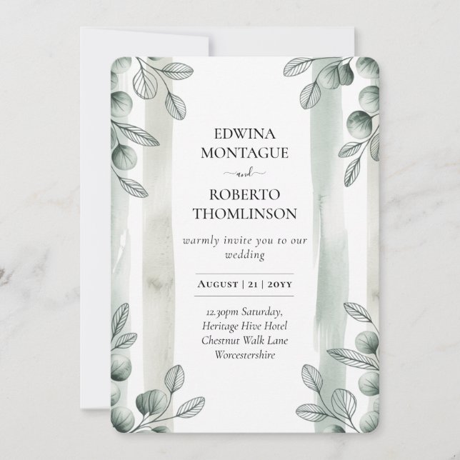 Heritage Sage Eucalyptus Botanical Wedding Invitation (Front)