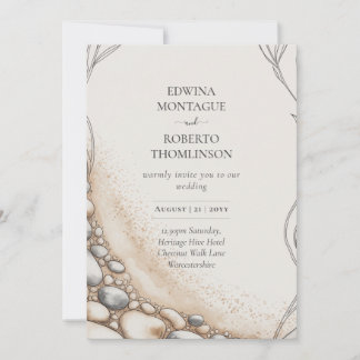 Heritage Sand and Pebble Shoreline Beach Wedding Invitation
