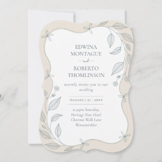 Heritage Scalloped Botanical Frame Elegant Wedding Invitation