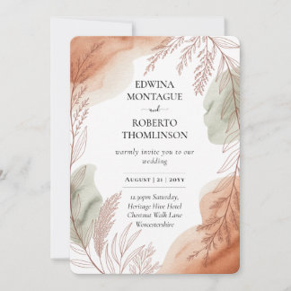Heritage Terracotta and Sage Botanical Wedding Invitation