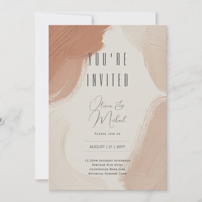 Heritage Terracotta Blush Abstract Brushstroke Invitation (Front)