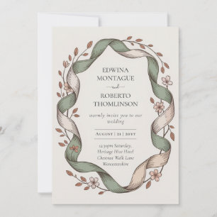 Heritage Twined Ribbon Floral Frame Elegant Weddin Invitation