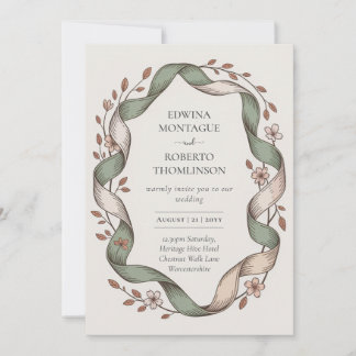 Heritage Twined Ribbon Floral Frame Elegant Weddin Invitation