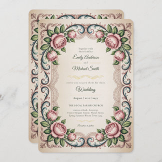 Heritage | Victorian Antique Rose Floral Wedding Invitation