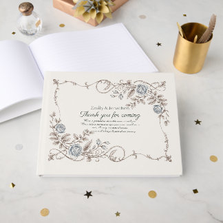 Heritage Victorian Botanical Powder Blue Taupe Guest Book