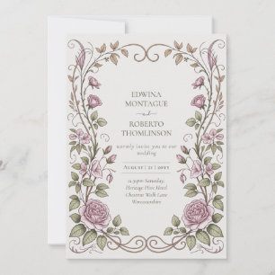 Heritage Victorian Botanical Rose Wedding Invitation