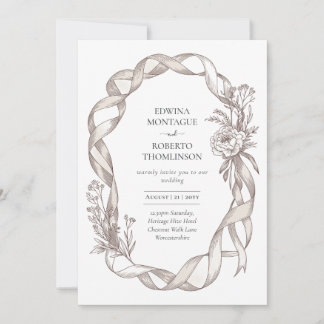 Heritage Vintage Ribbon & Peony Botanical Elegant Invitation