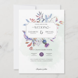 Heritage Watercolor Botanical Frame Elegant Weddin Invitation