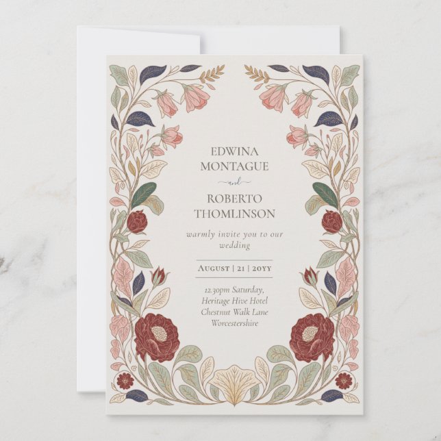 Heritage William Morris Inspired Wedding Invitation (Front)