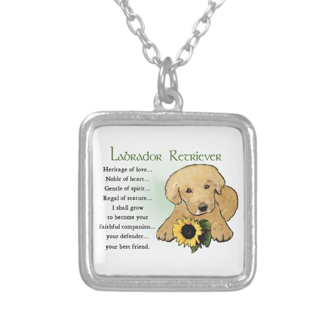 Heritage Yellow Lab Puppy Gifts Silver Plated Necklace (Front)