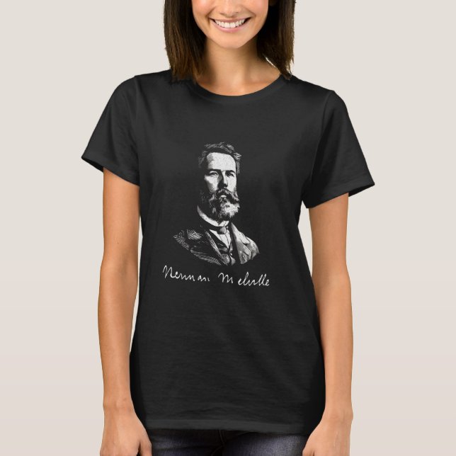 Herman Melville with Signature For Literature Fans T-Shirt (Front)