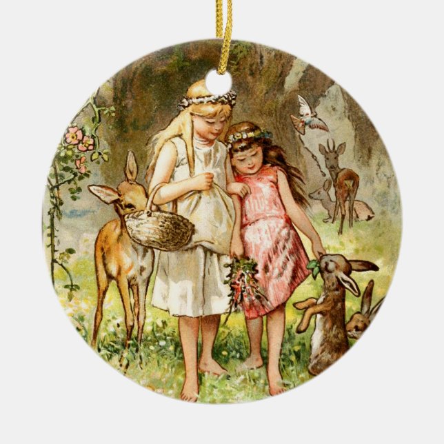 Hermann Vogel - Snow White and Rose Red Ceramic Ornament (Front)