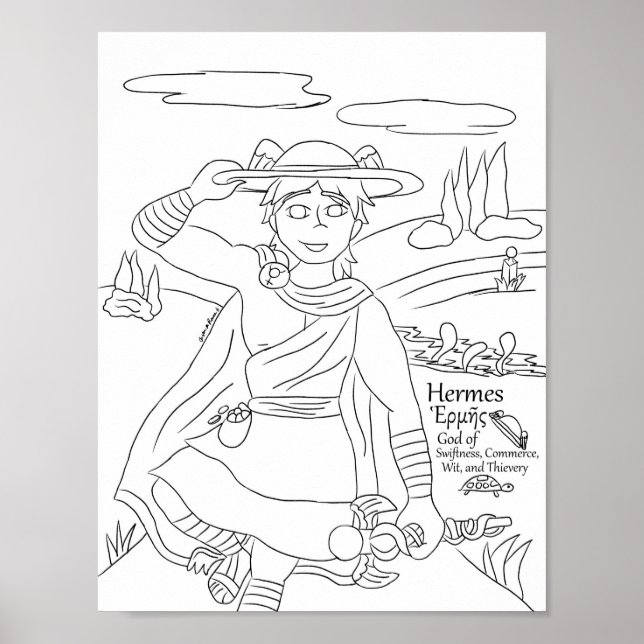 Hermes Coloring Page Print (Front)