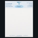 Hermes Rod Blue Caduceus Water Ripples Medical Letterhead<br><div class="desc">Unique, modern and professional business design for medical purposes. Clear blue 3d Caduceus symbol. Elegant, classy and precious illustration. Glass optic Hermes Rod with water ripples. Perfect for any business related to health and healthcare like a medical office, doctor office, clinic, hospital or healthcare professional's workplace. Featuring the famous staff...</div>