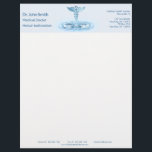 Hermes Rod Blue Caduceus Water Ripples Medical Letterhead<br><div class="desc">Unique, modern and professional business design for medical purposes. Clear blue 3d Caduceus symbol. Elegant, classy and precious illustration. Glass optic Hermes Rod with water ripples. Perfect for any business related to health and healthcare like a medical office, doctor office, clinic, hospital or healthcare professional's workplace. Featuring the famous staff...</div>