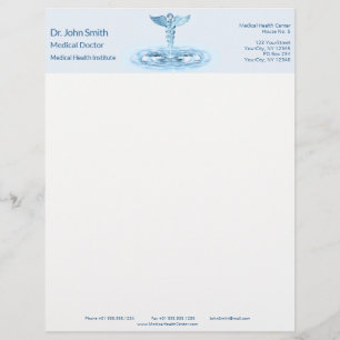 Hermes Rod Blue Caduceus Water Ripples Medical Letterhead