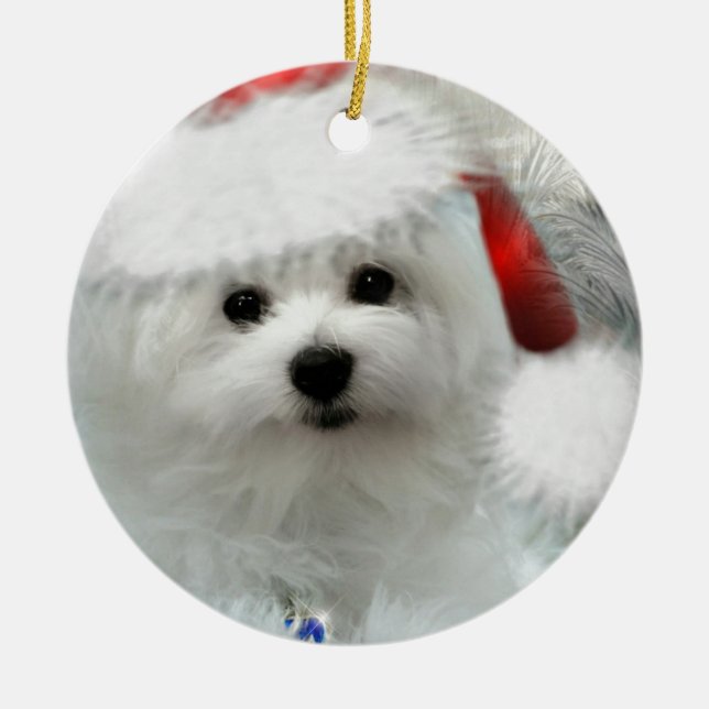 Hermes the Maltese Ceramic Ornament (Front)