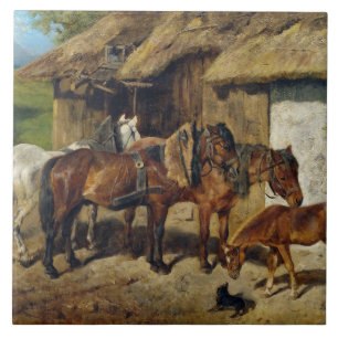 Hermine Biedermann Harnessed Horses at the Stab Ceramic Tile