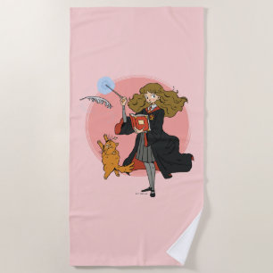 Hermione and Crookshanks Wingardium Leviosa Beach Towel