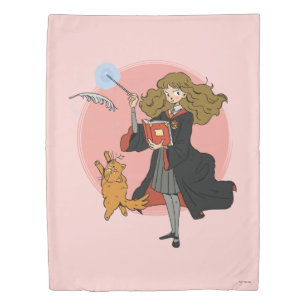Hermione and Crookshanks Wingardium Leviosa Duvet Cover