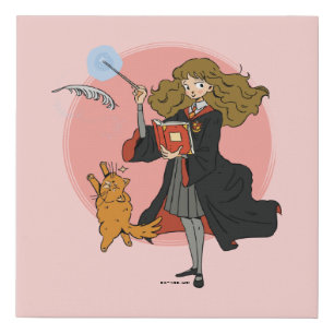 Hermione and Crookshanks Wingardium Leviosa Faux Canvas Print
