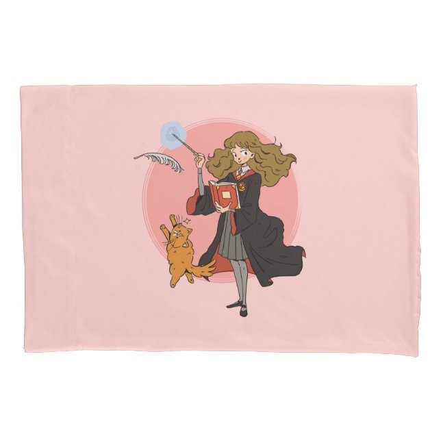 Hermione and Crookshanks Wingardium Leviosa Pillow Case (Front)