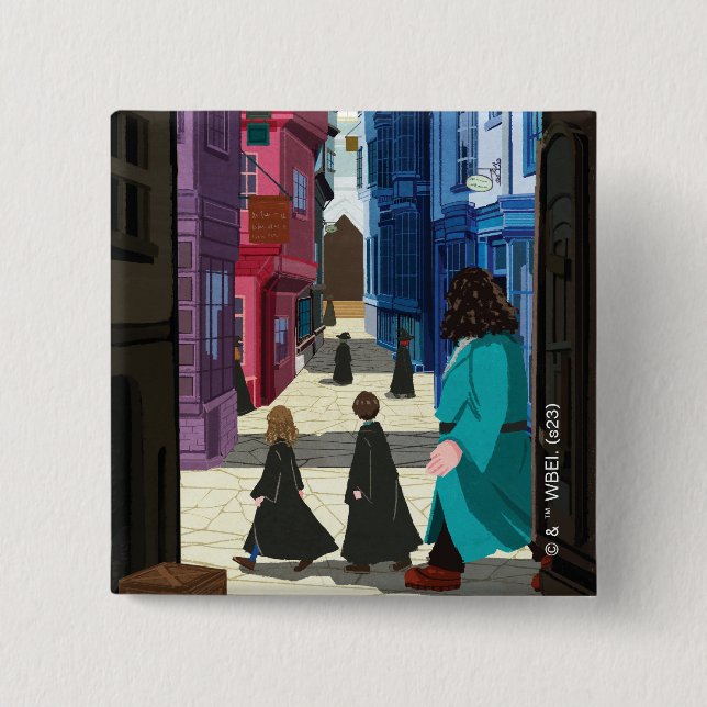 Hermione, HARRY POTTER™, & Hagrid in Diagon Alley Button (Front)