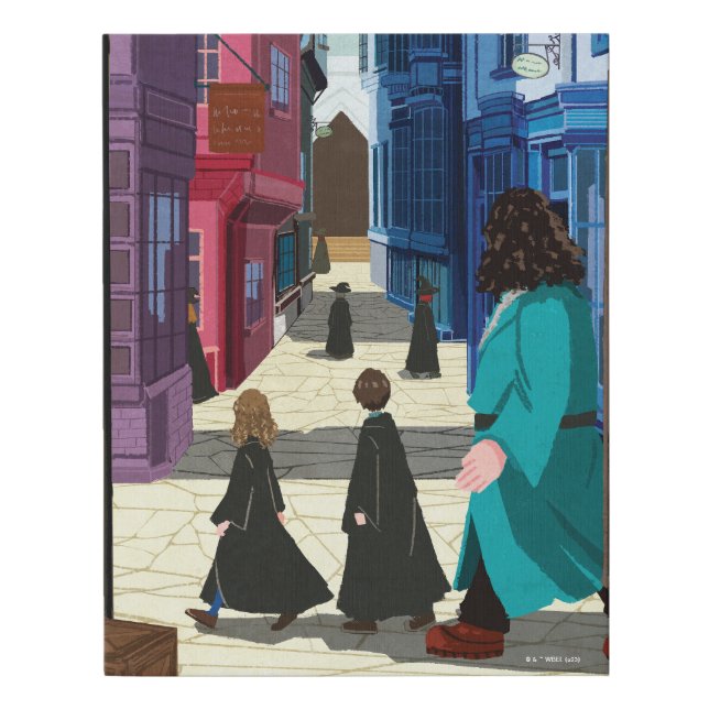 Hermione, HARRY POTTER™, & Hagrid in Diagon Alley Faux Canvas Print (Front)
