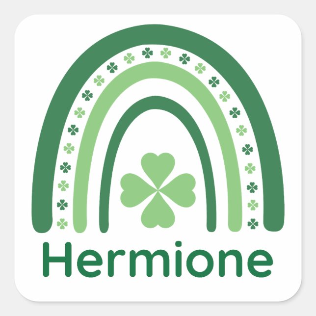 Hermione Name Clover Boho Rainbow Square Sticker (Front)