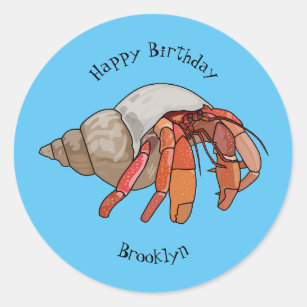 Hermit crab cartoon illustration classic round sticker