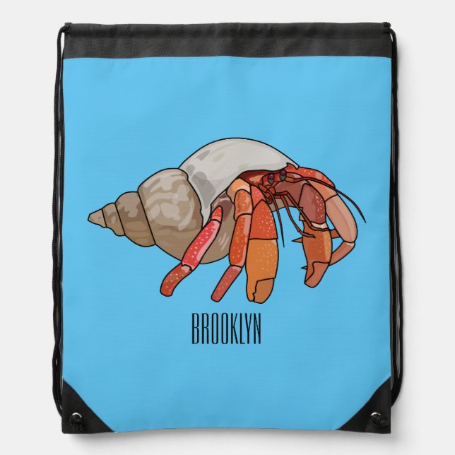 Hermit crab cartoon illustration drawstring bag (Front)