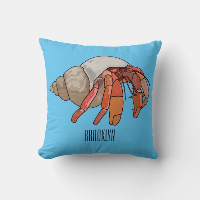 Hermit crab cartoon illustration throw pillow (Front)