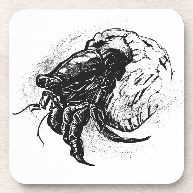 Hermit Crab in Black Drink Coaster (Front)