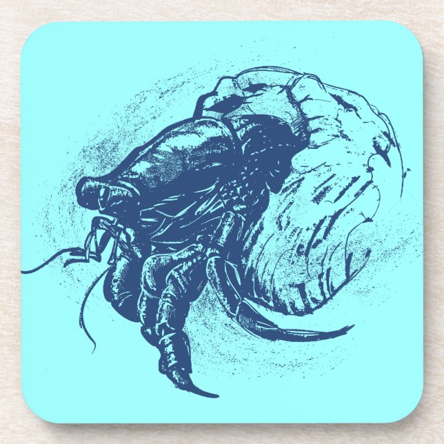 Hermit Crab in Dark Blue Drink Coaster (Front)