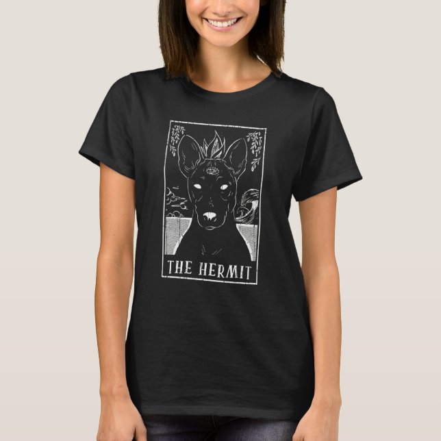 Hermit Dog Basenji Tarot Card Pagan Goblincore Occ T-Shirt (Front)