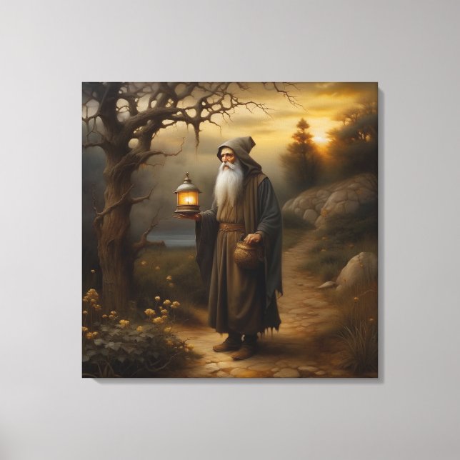Hermit with a lantern. Hermit from tarot Canvas Print (Front)