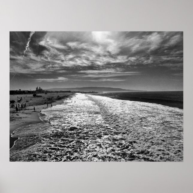 Hermosa Beach, black and white photo Poster (Front)