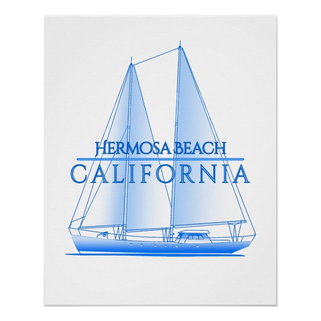 Hermosa Beach Coastal Nautical Sailing Sailor Poster (Front)