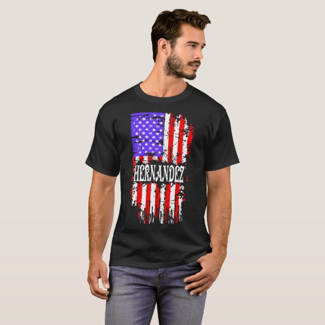 Hernandez USA Flag Last Name Surname Proud Gift T-Shirt (Front Full)